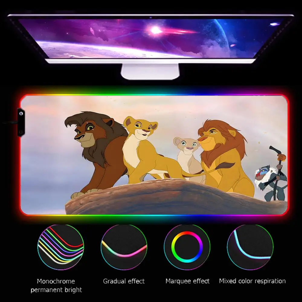 

Светодиодный коврик для мыши Simba Hakuna Matata Disney, игровой Настольный коврик для ПК, коврик для мыши в стиле аниме, RGB, аксессуары для клавиатуры, LOL...