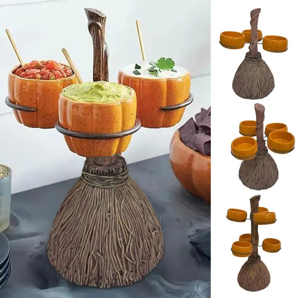 

New Halloween Pumpkin Snack Bowl Decoration Resin Crafts Bucket Broom Broom Ornament Party Kitchen Shelf Magic Decoration U1J7