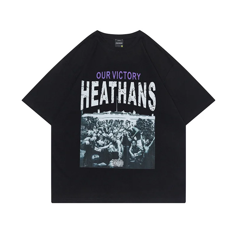 

Portrait Print Short Sleeve T-shirt Mens High Street Summer Casual Cotton Tee Streetwear Loose Crew Neck Half-Sleeve Men
