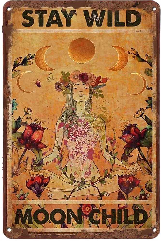 

LINQWkk Creative Tin Sign Stay Wild Moon Child Funny Novelty Metal Retro Wall Decor for Home Gate Garden Bars Restaurants