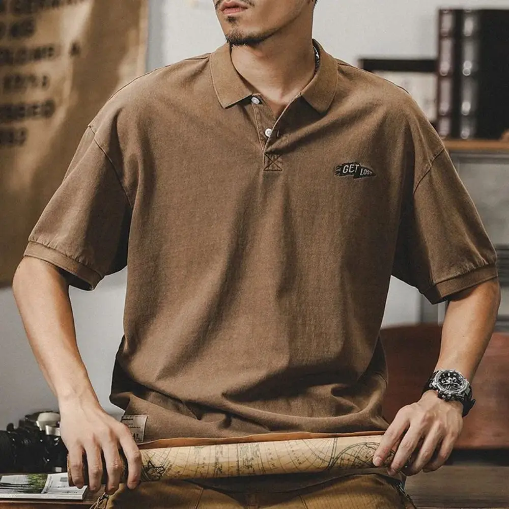 

American Retro Heavy Polo Shirt Men's Short-sleeved Summer 2023 New Loose Trendy Brand Ivy Lapel T-shirt