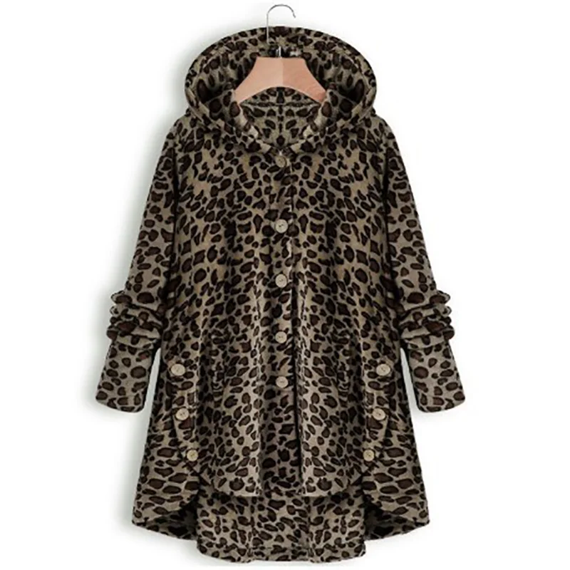 2021 Leopard Coat warm Fluffy Women Winter Top Button Loose fur jacket Reversible plush plus size Outwear Washed Loose Clothing