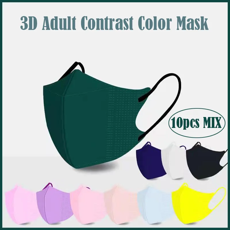 

10pcs Disposable Adult 3D Face Mask Color Female Fashion Morandi Color 3-layer Protective Mascarillas Colorful Mouth Masks