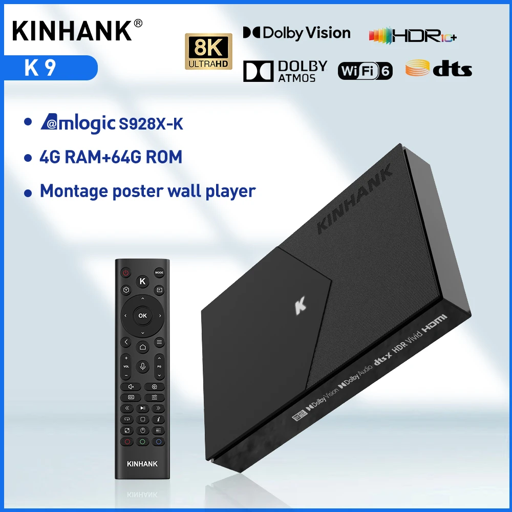 Фото KINHANK K9 Smart TV Box 8K Amlogic S928X-K ISO BDMV 4 ГБ 64 ГБ Dolby Vision Atmos HDR10+ Телеприставка с плеером Montage Wifi6 №1