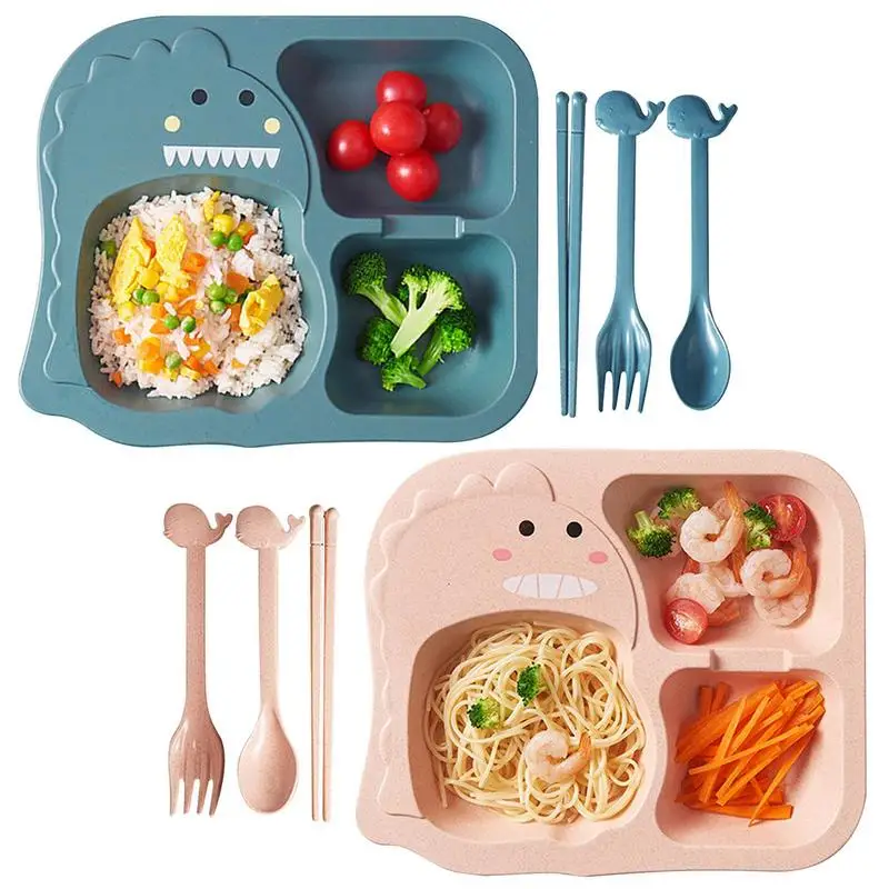 With Food Divided Plate Kids Dinnerware Set Safe Microwaveab