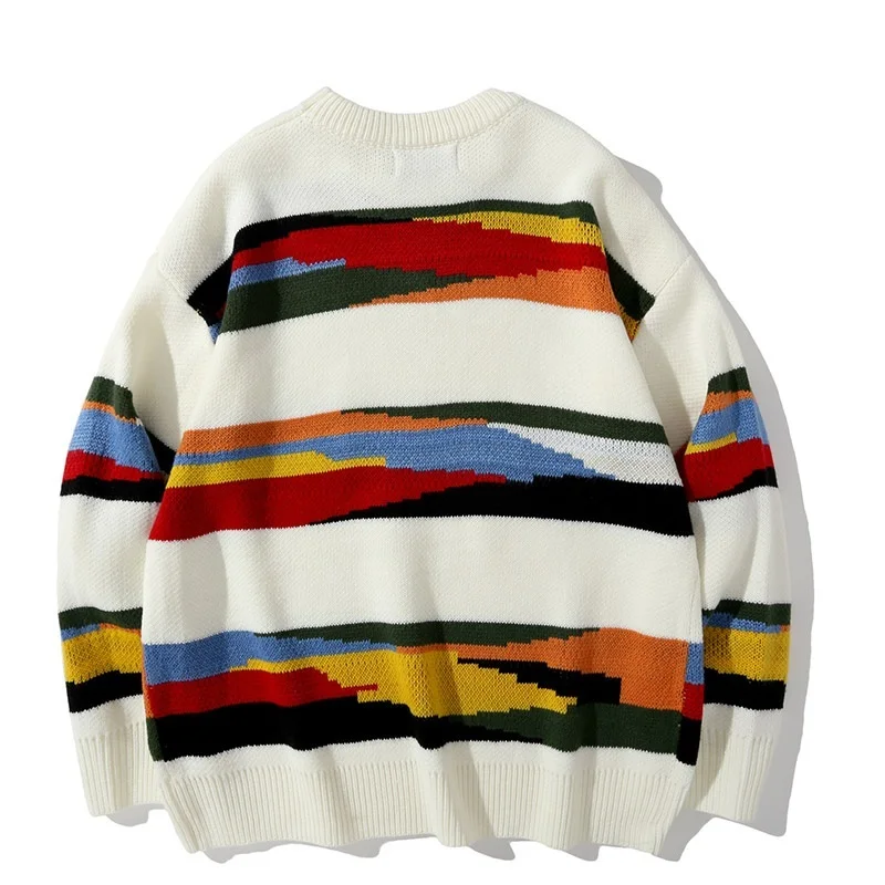 

New Harajuku Vintage Rainbow Knitted Sweater Men Winter Clothes Striped Oversized Men's Rock Pullover Women Jumper Ugly Sweater