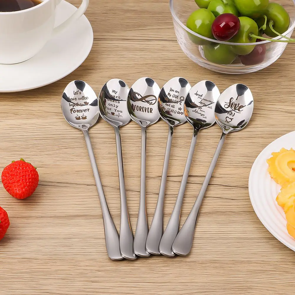 

Family Anniversary Valentine's Day Tea Spoons Handsome Good Morning I Love You Engraved Spoon Love Spoon Coffee Spoons