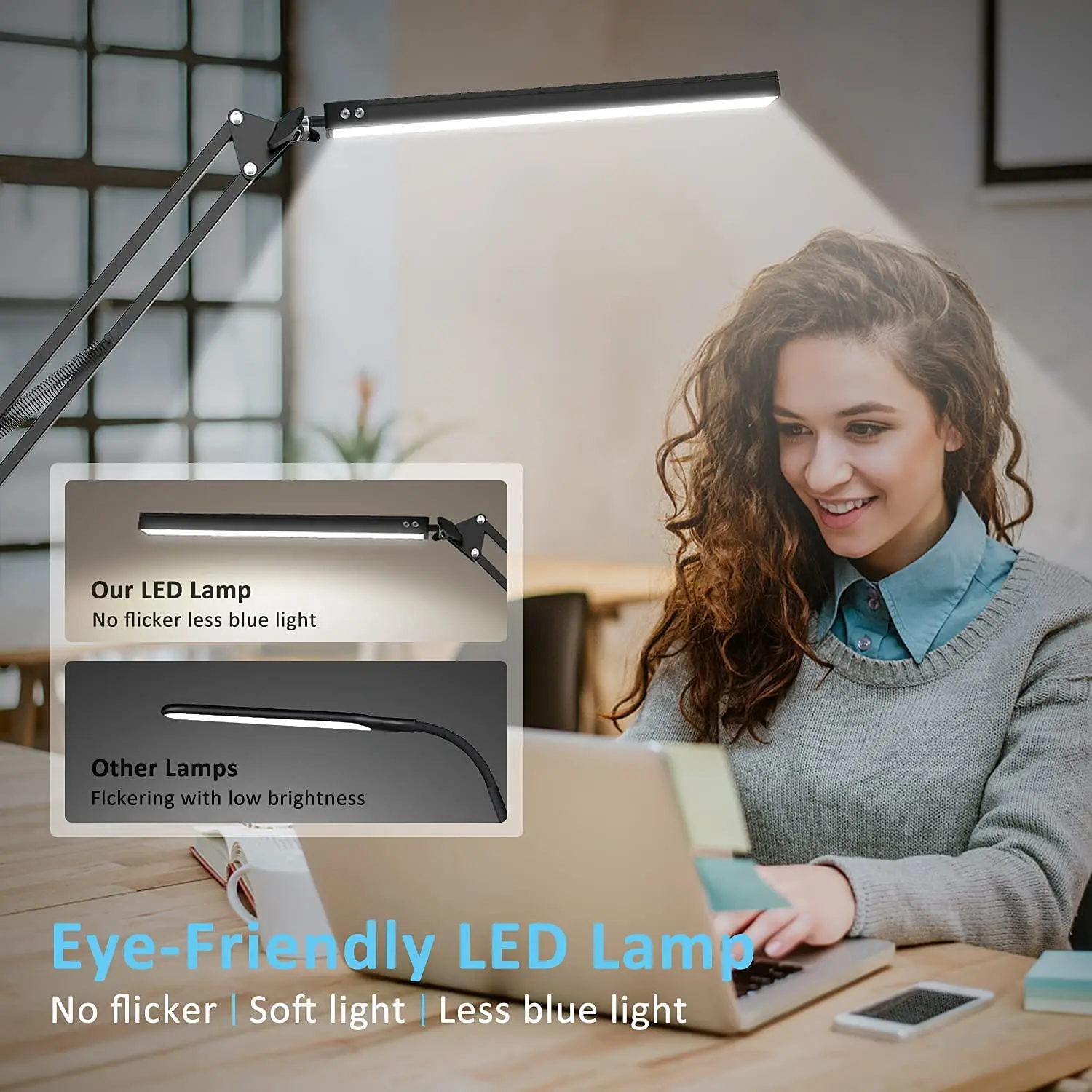 LED Desk Lamp with Clamp Adjustable Eye Caring Table Swing Arm 3 Color Modes 10 Brightness Levels Memory Function | Освещение