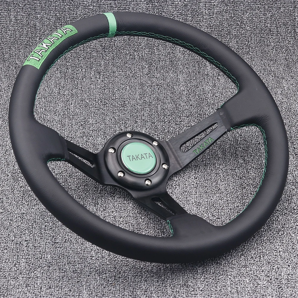 

Japan 350mm/14inch Black Genuine Leather Deep Dish Steering Wheel