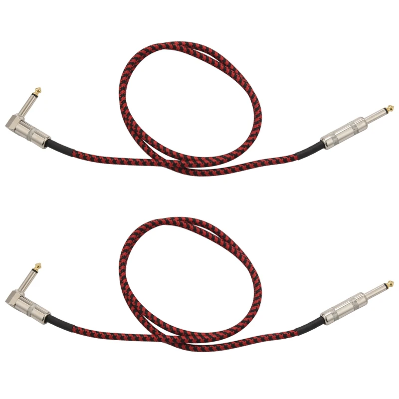 

HOT 2Pcs 1 Meters Guitar Cable Audio Male To Male Cable Wire Cord Knitting 6.35Mm Straight Plug