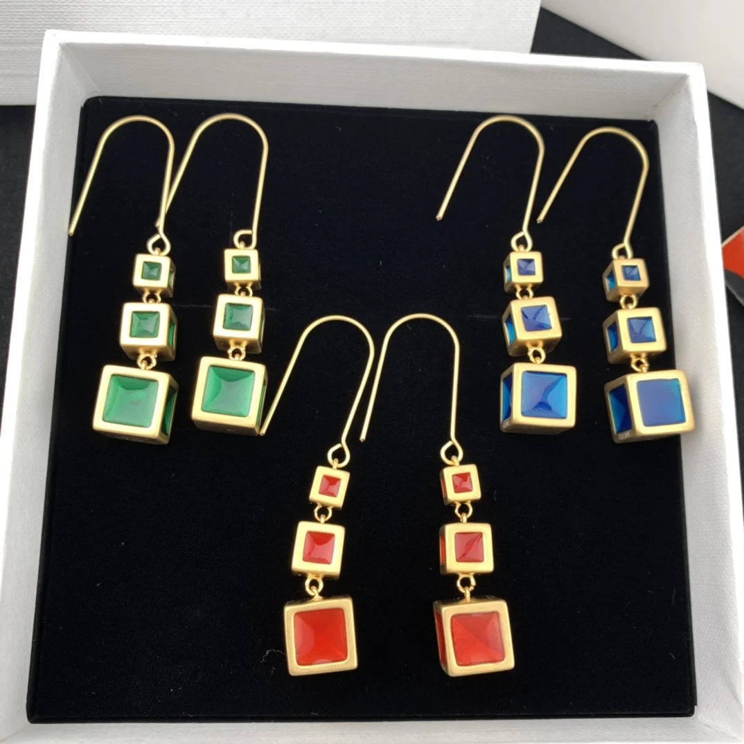 

European and American Fashion Square tassel Hook Earrings