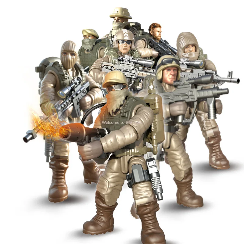 

Assembly of small human models with movable joints simulation of human figures building blocks soldiers military weapons toys