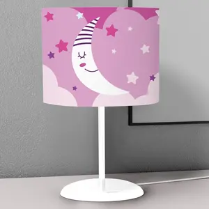 Cute Smiling Pink Moon Pattern Kids Bedroom Nightstand Night Desktop Lamp Decorative Lampshade Book Reading Light Lantern Bedsid