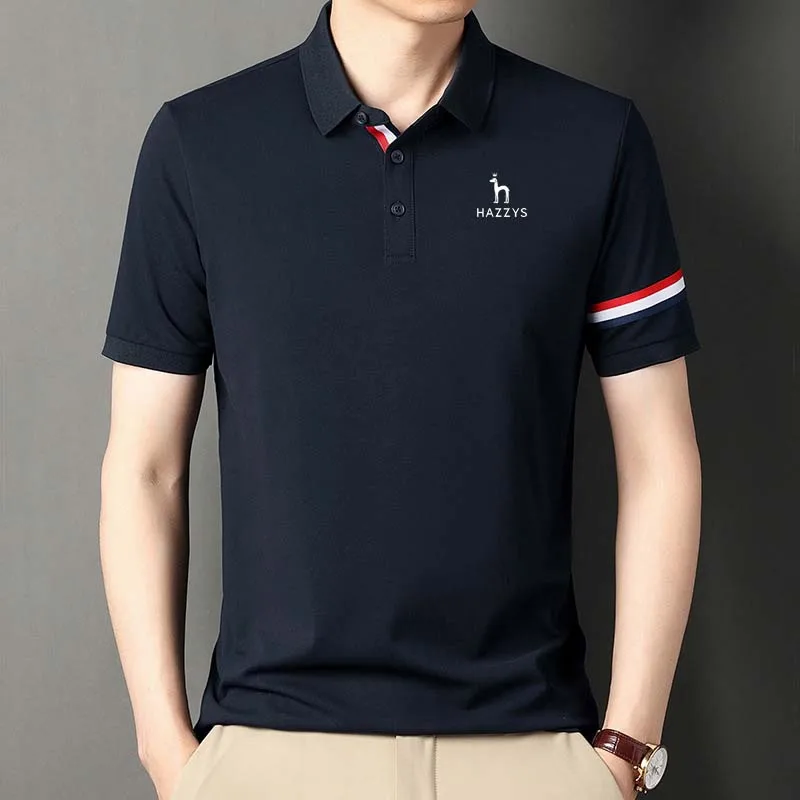 

HAZZYS Polo Wear Golf Stripe Shirt Summer Men's Short Sleeved Men Top Trendy Stand Collar 2023 T-shirt Business