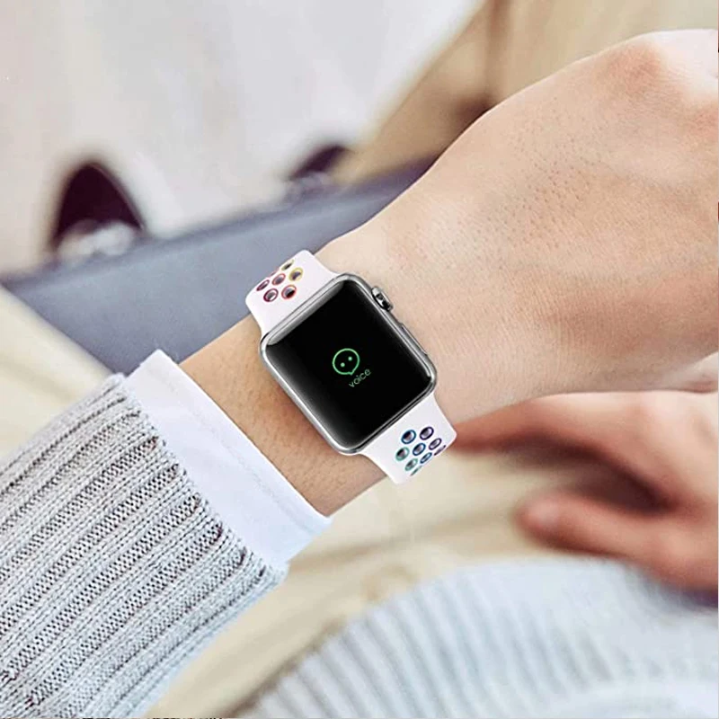 Ремешок силиконовый для Apple watch Band 44 мм 40 42 38 Pride Edition Воздухопроницаемый браслет