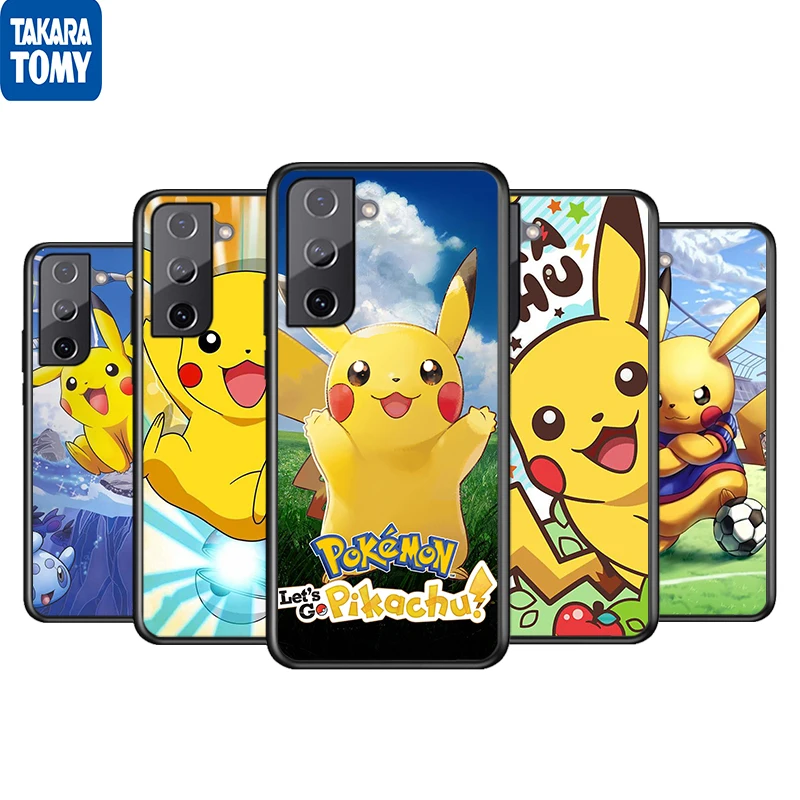 

Cartoon Pikachu Cute For Samsung Galaxy S22 S21 S20 Ultra Plus Pro S10 S9 S8 S7 4G 5G Soft TPU Black Phone Case Funda Coque Capa