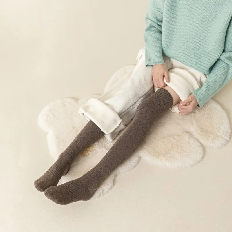 Winter Womens Thigh High Socks Cotton Striped Over The Knee Socks Knit Warm Tall Performance Pantyhose 60CM EU 35-41 US 5-8