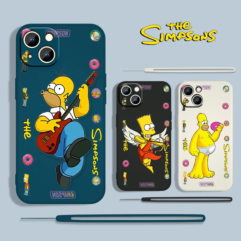 

The Simpson Family For Apple iPhone 13 12 Mini 11 Pro XS MAX XR X 8 7 6S SE Plus Liquid Rope Silicone Phone Case Coque Fundas