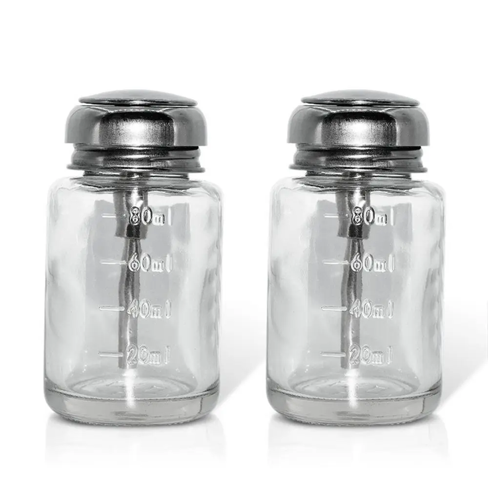 

80ml Glass Press Refillable Bottles Empty Round Top Pump Makeup Remover Bottle Thicken Portable Nail Polish Remover Container