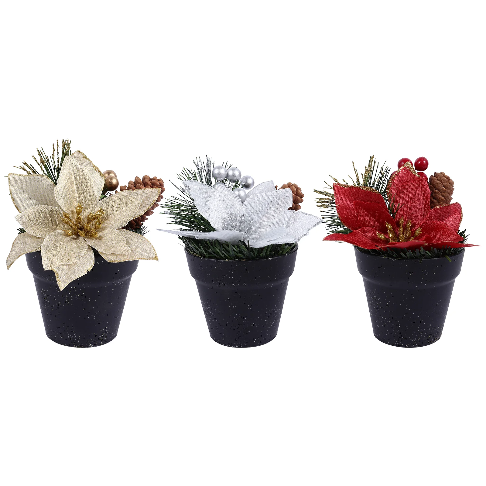 

Poinsettia Christmas Potted Flower Artificial Fakeflowers Faux Poinsettiasornamenttree Simulation Mini Decor Arrangements