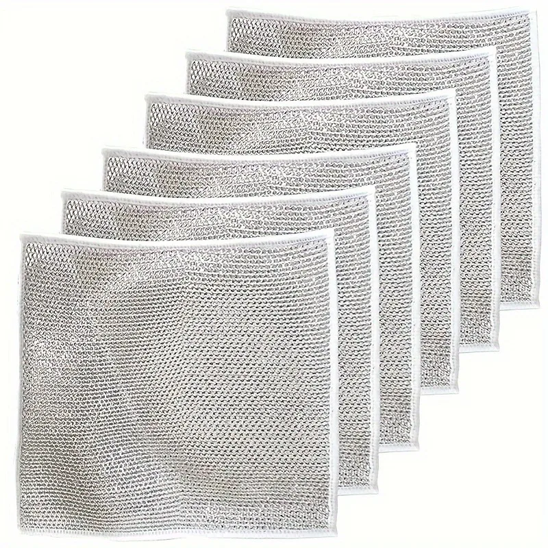 

6/10 Шт., Салфетки Для Чистки Серебряной Проволоки, Кухонное Полотенце Из Микрофибры Со Встроенной Губкой, Чистящая Подушечка