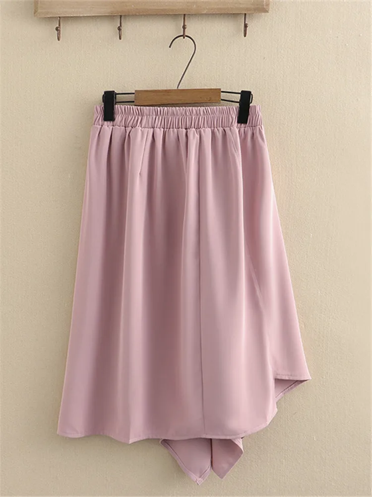 

Plus Size Women's Skirt Stretch Waist Circumference Solid Color And Calf Belly Skirt Loose Large Pleated Rear Asymmetric Skirt
