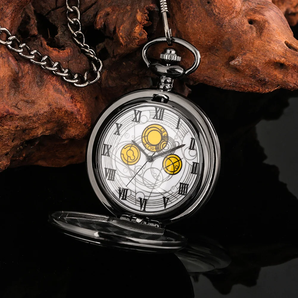 Часы мужские кварцевые с подвеской в античном стиле, карманные ретро-часы с циферблатом и римскими цифрами, чёрные и серебряные, подарок