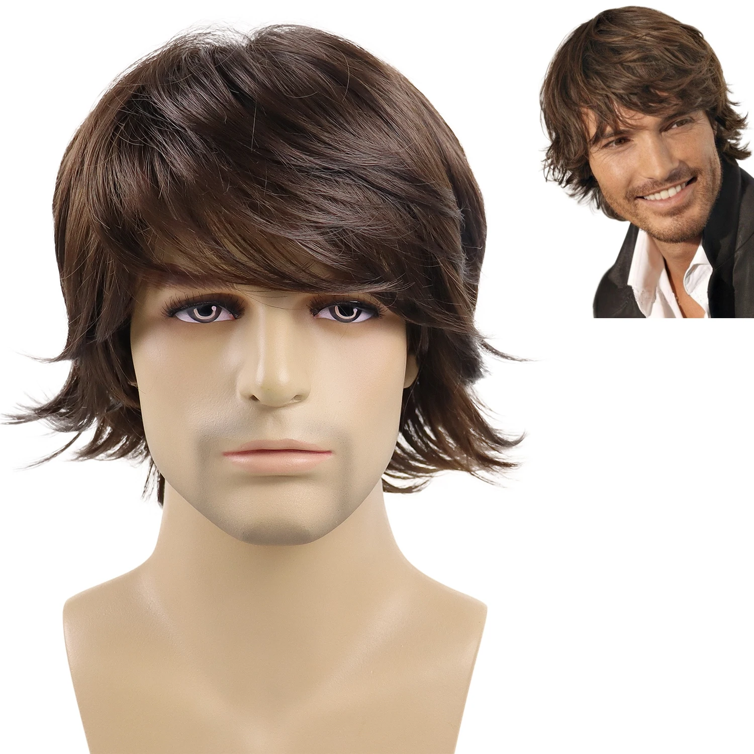 Парик GNIMEGIL мужской из синтетических коричневых волос прическа в стиле 80-х для