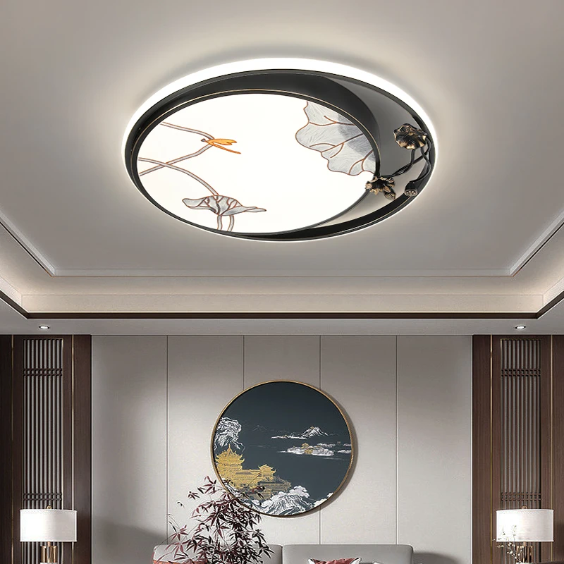 

Luxury Chinese LED Enamel Ceiling Lamp Large Living Room Dining Room Study home office Round/Square Copper led surface Lighting