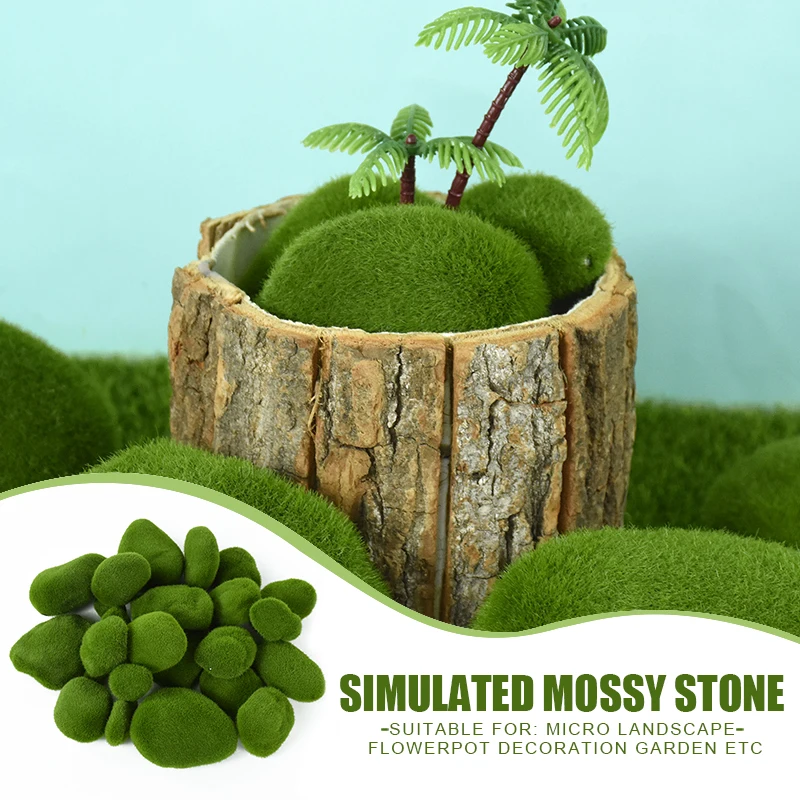 

10pcs Artificial Green Moss Rocks Fake Stone Simulation Plant DIY Decoration For Home Garden Potting Decoration