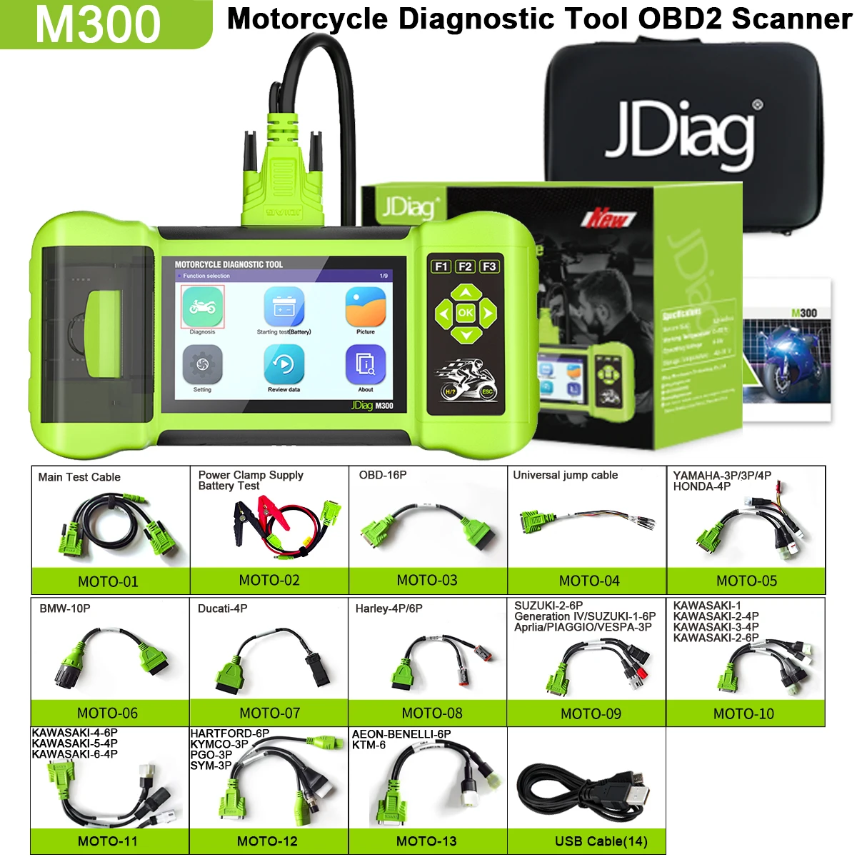 

Диагностический сканер для мотоциклов JDiag M300 OBD2 2026 года – диагностика ABS и двигателя для BMW, Yamaha, Harley-Davidson, Honda, Ducati ​