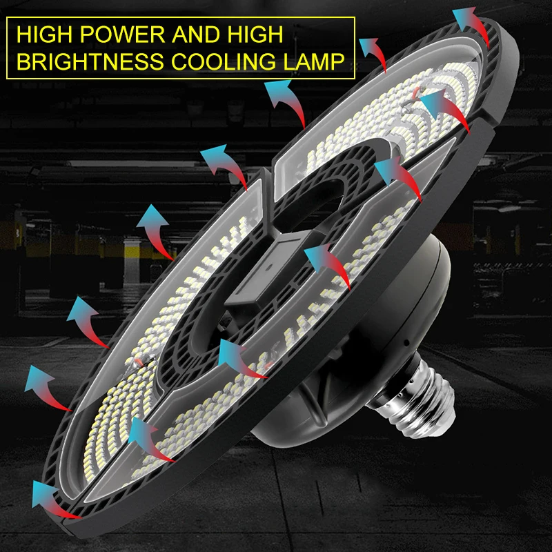 

60W/80W/100W/120W UFO E27 LED high bay Lighting Industrial Lighting Workshop Lights Deformable Folding Garage Lamp AC100-277v