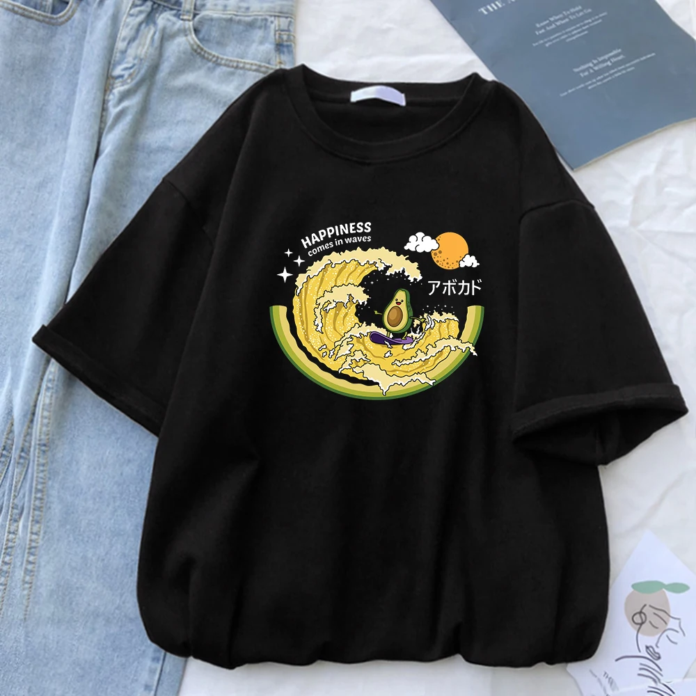 

Женская футболка с принтом счастья, приходит в волны, серфинга, авокадо, дышащая крутая футболка, летняя мягкая модная спортивная футболка с...