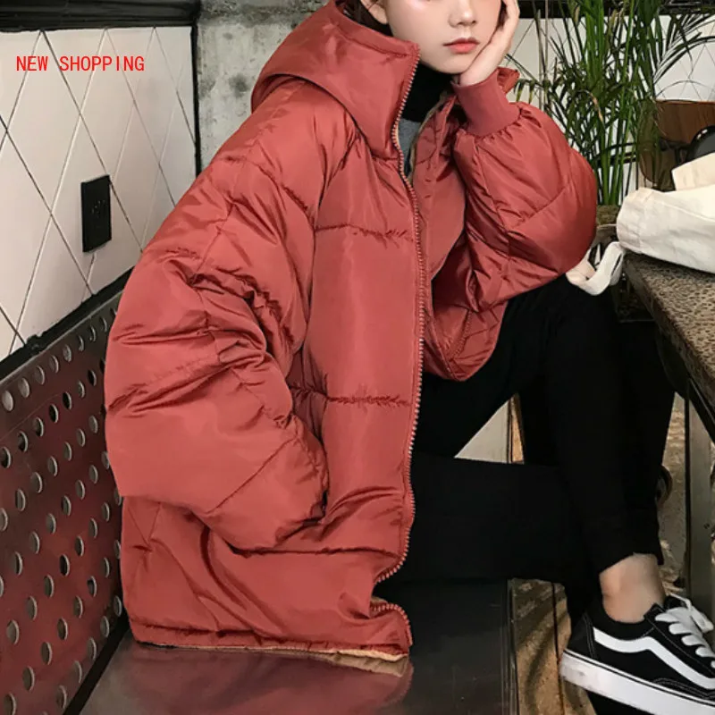 Oversize 2023 New Korean Parkas Full Zipper Solid Fashion Cotton-padded Coat Jackets Cute Pink Hooded Warm Winter Jacket Women