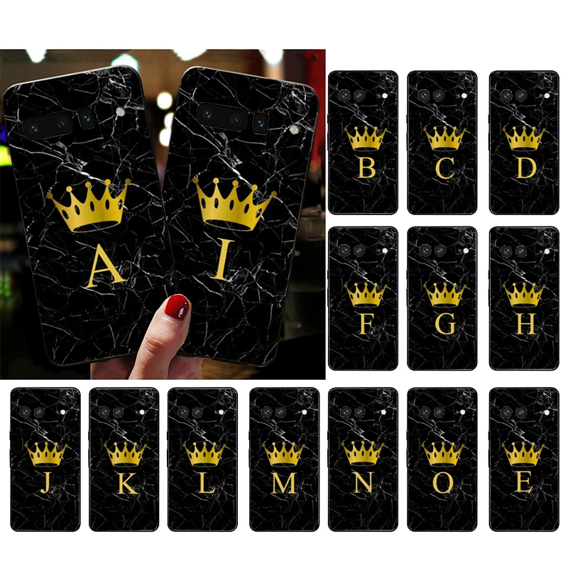 

Phone Case for Google Pixel 7 Pro 7 6A 6 Pro 5A 4A 3A Pixel 4 XL Pixel 5 6 4 3 XL 3A XL 2 XL Custom Alphabet Name Marble Crown