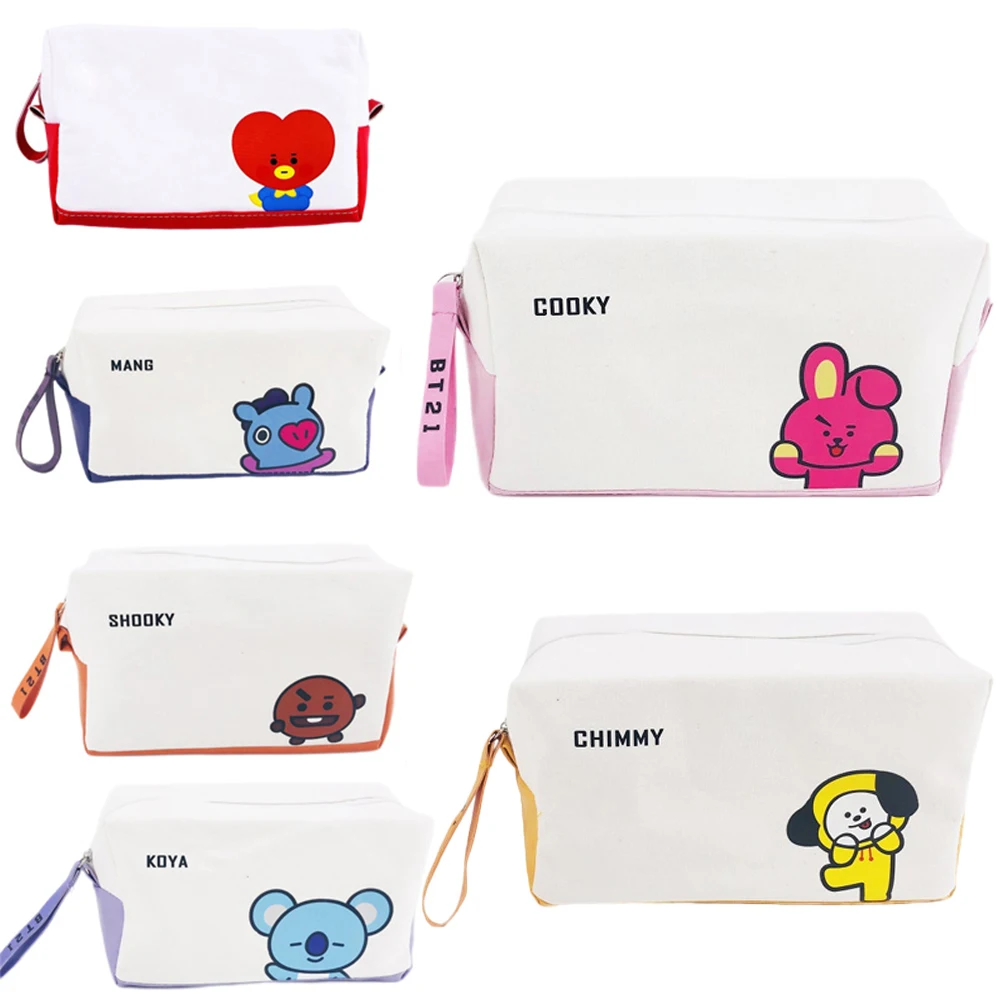 

Kawaii Bt21 Cute Cosmetic Bag Ladies Storage Bag Makeup Storage Bag Canvas Pen Bag Handbag Casual Wallet Toys Birthday Gift