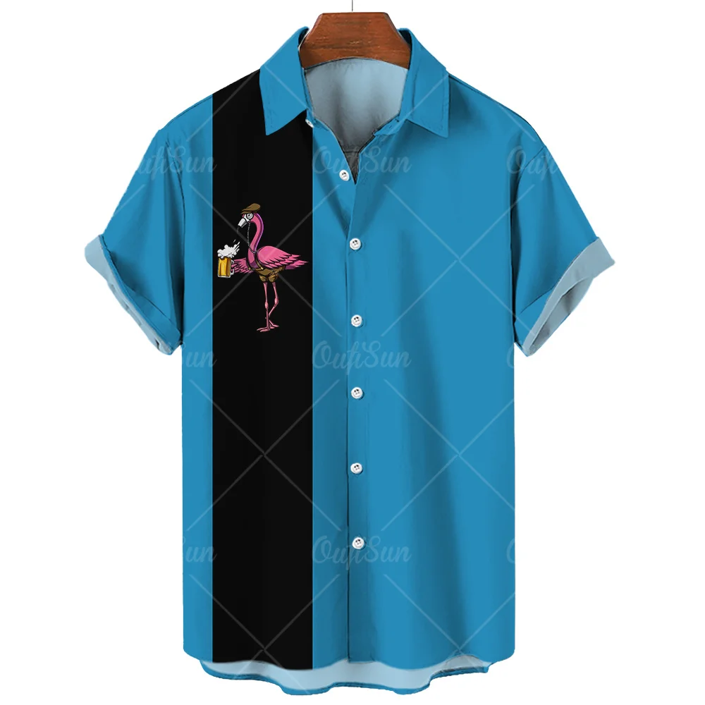 

Summer Men's Bird Vintage Holiday Hawaiian Men's Shirt 3D Crane Animal Pattern Casual Shirt Clothes