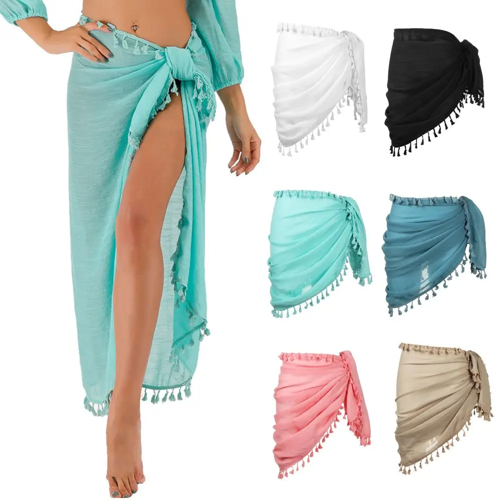 

Wrap Skirt Sarong Bikini Swimsuit Cover Up Cotton Long Swim Pareo Beach Sarong Coverups Short Tassels For Womens|Girls