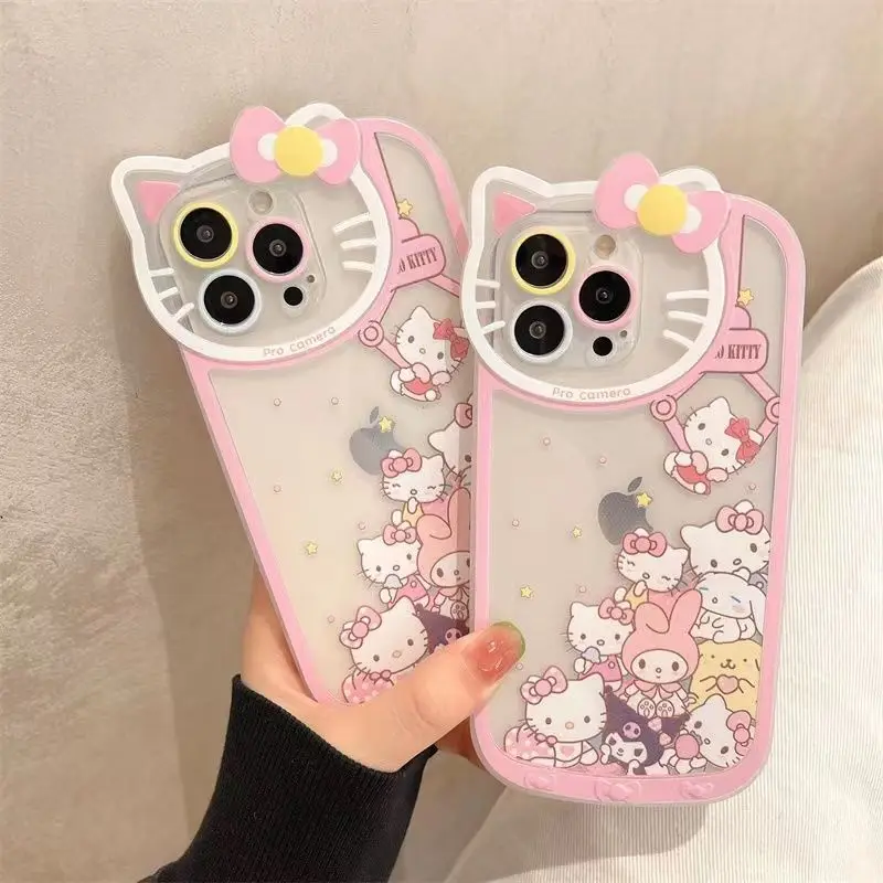 

Чехол Kawaii Sanrio Hello Kittys Kuromi для Iphone 14 13 11 12 Pro Max Mini Xs Xr 7 8 Plus, милый мультяшный прозрачный чехол в подарок