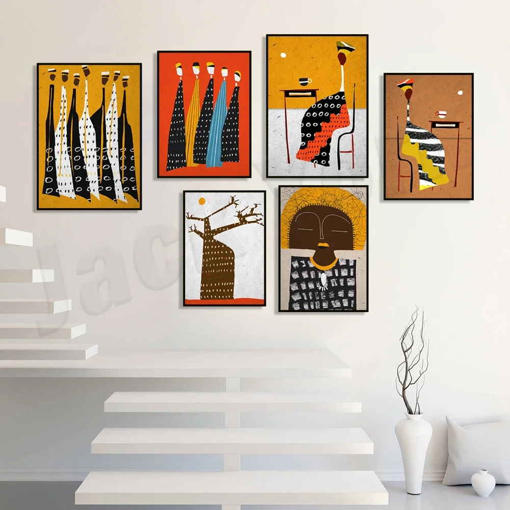 Плакат с африканской девушкой африканское искусство дерево Баобаб абстрактная