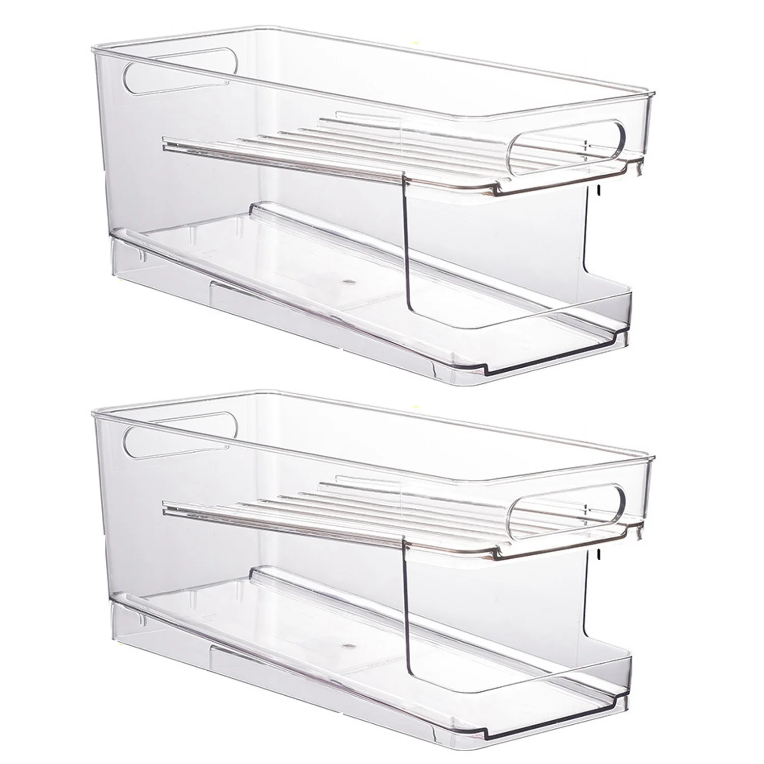 

2 Tier Rolling Refrigerator Organizer Bins Soda Storage Rack Container Drink Beverage Dispenser for Freezer Kitchen-2