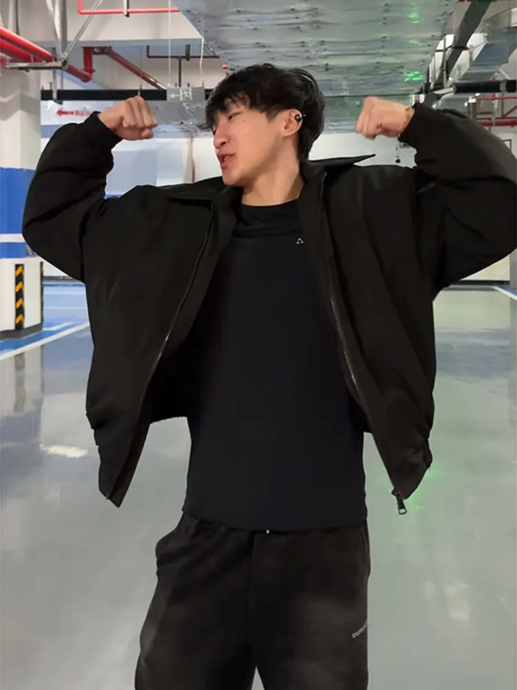 American Sle Short Wide Flight Jacket Cotton-padded jacket Men's Winter Lapel Profile Coach Outerwear Thickened Cargo Baseb...