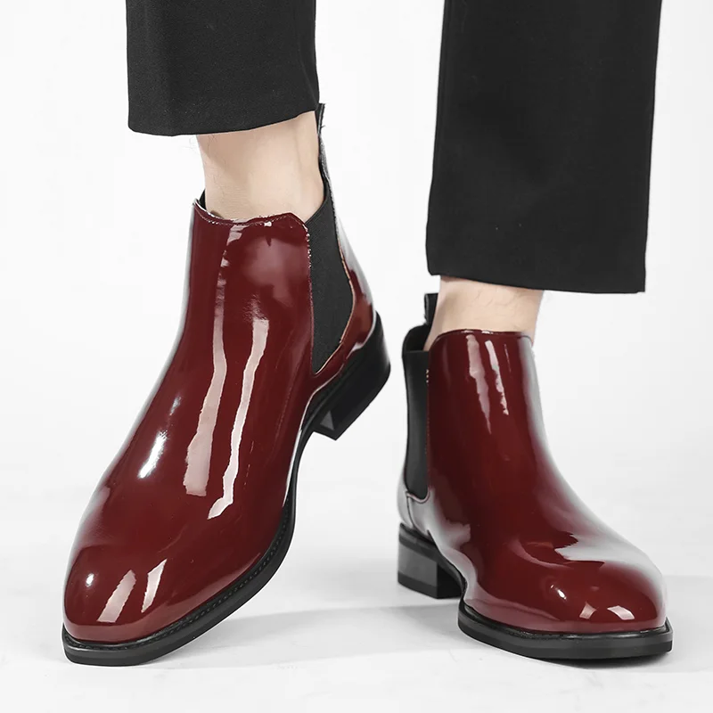 Роскошные Брендовые мужские ботинки челси мягкие блестящие кожаные свадебные