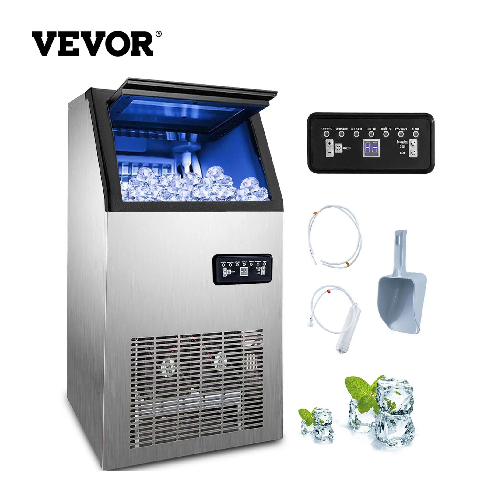 

VEVOR Ice Cube Maker 45 cases Commercial 68kg/24h Ice Cube Making Machine Stainless 150LBS Commercial Ice Cube Maker Machine