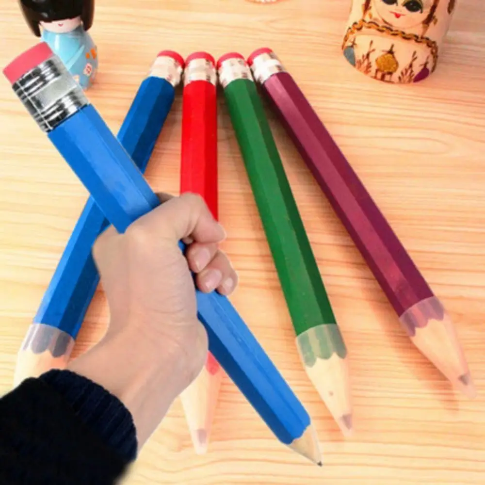 Giant Wooden Pencil With Eraser Large Stationery Novelty Children Toy Performance Prop Painter Artist Student Big Pencil 35cm