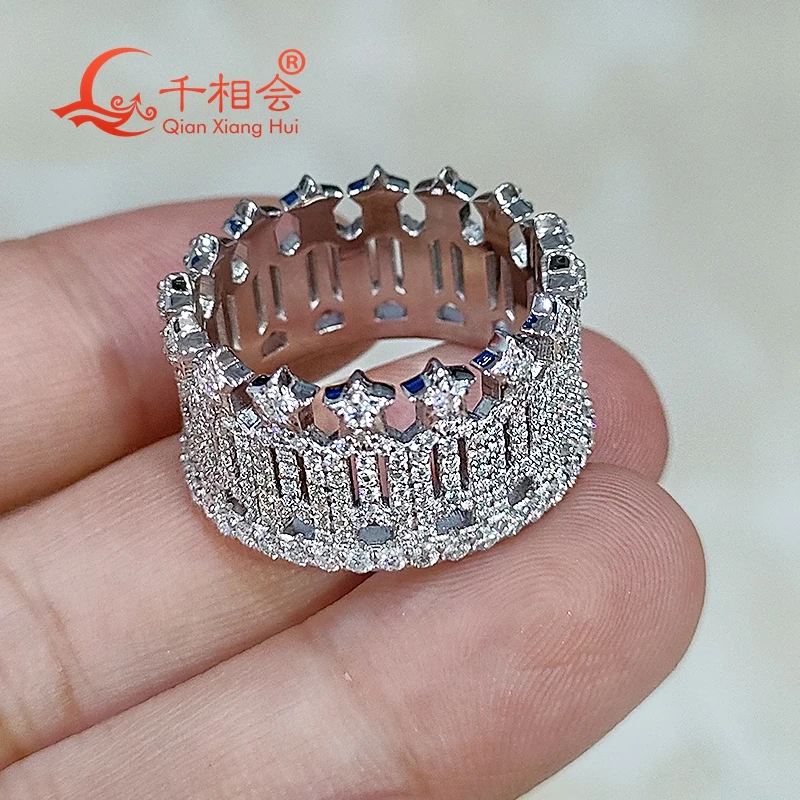 12mm Fashion crown  S925 silver ring  D VVS  Moissanite hip hop Ring Men women Diamonds Male fine Jewelry gift dating weding