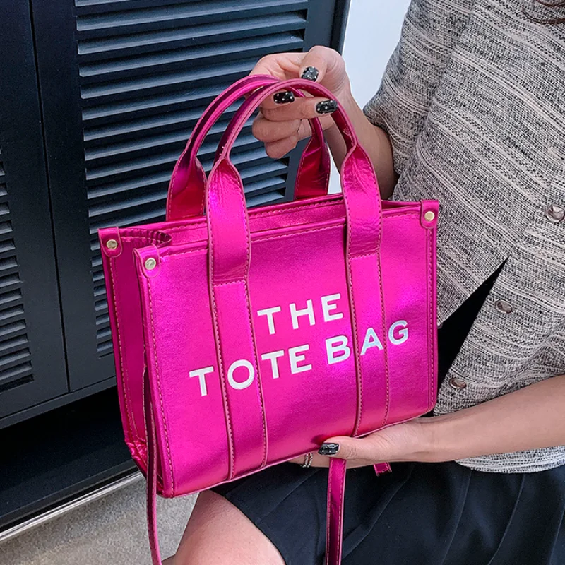 Leather Casual Tote Bags for Women 2023 New Luxury Designer Handbag Fashion High Quality Shiny Letter Large Shoulder Bag Woman