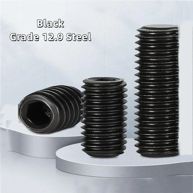 

1-10 шт. M8 M10 M12 M16 DIN913 черный класс 12.9 стальной шестигранный гнездо с плоским наконечником установочный винт Безголовый болт