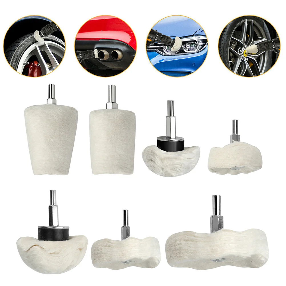 

7 Pcs Polishing Wheel Buffing Wheels Drill Kit Car White Cloth Pad Steel Mop Pads