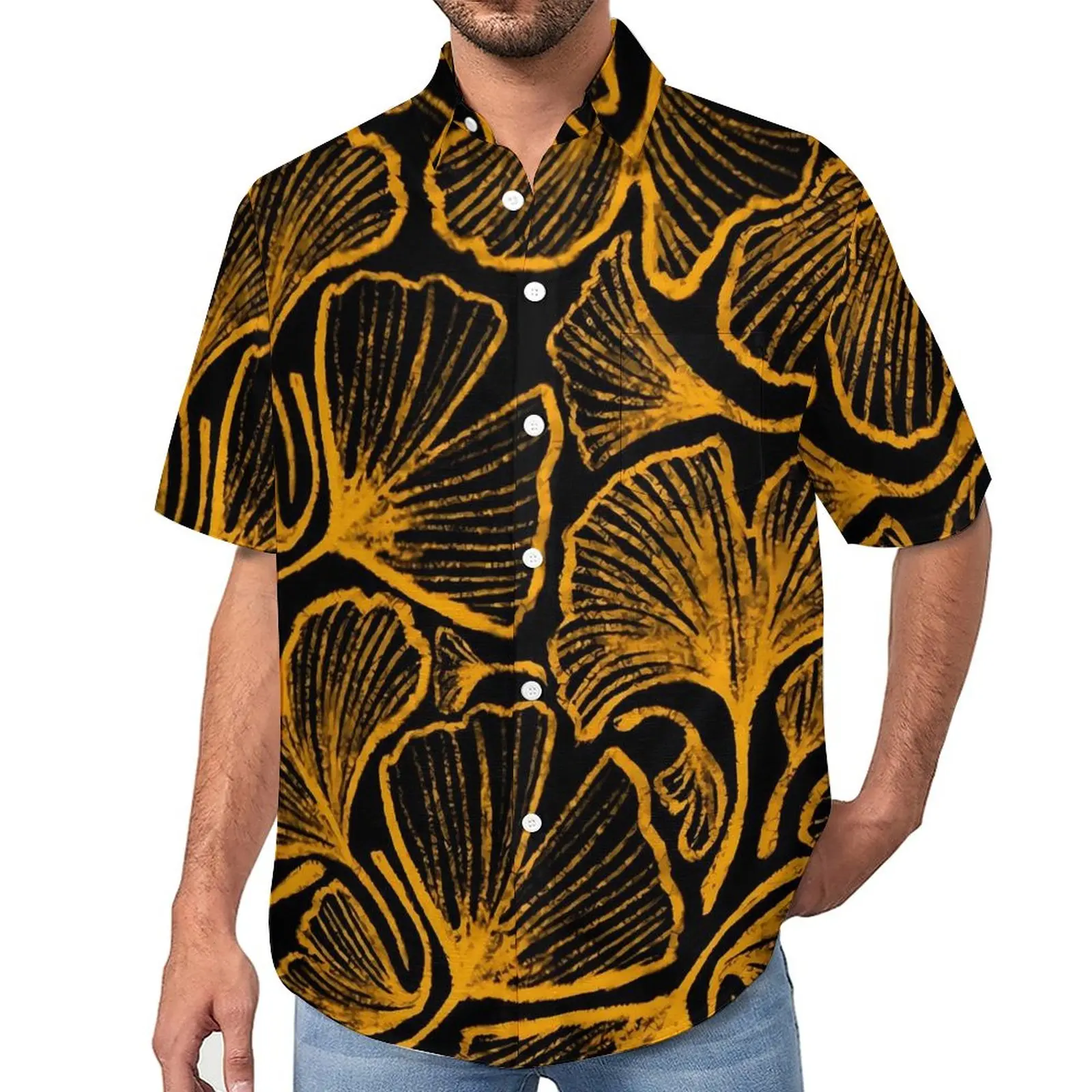 

Ginkgo Biloba Casual Shirt Yellow Leaves Print Beach Loose Shirt Summer Retro Blouses Short Sleeve Graphic Oversize Clothes